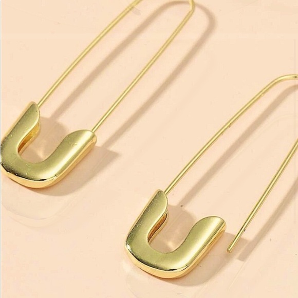 Safety Pin Gold Plated Earrings - Picture 2 of 3